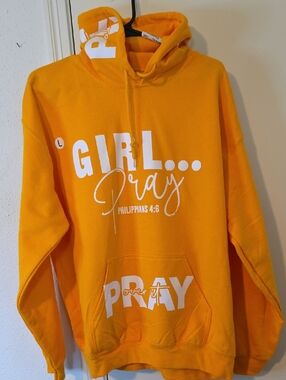 Gildan Yellow-Orange 'GIRL... Pray' Graphic Hoodie